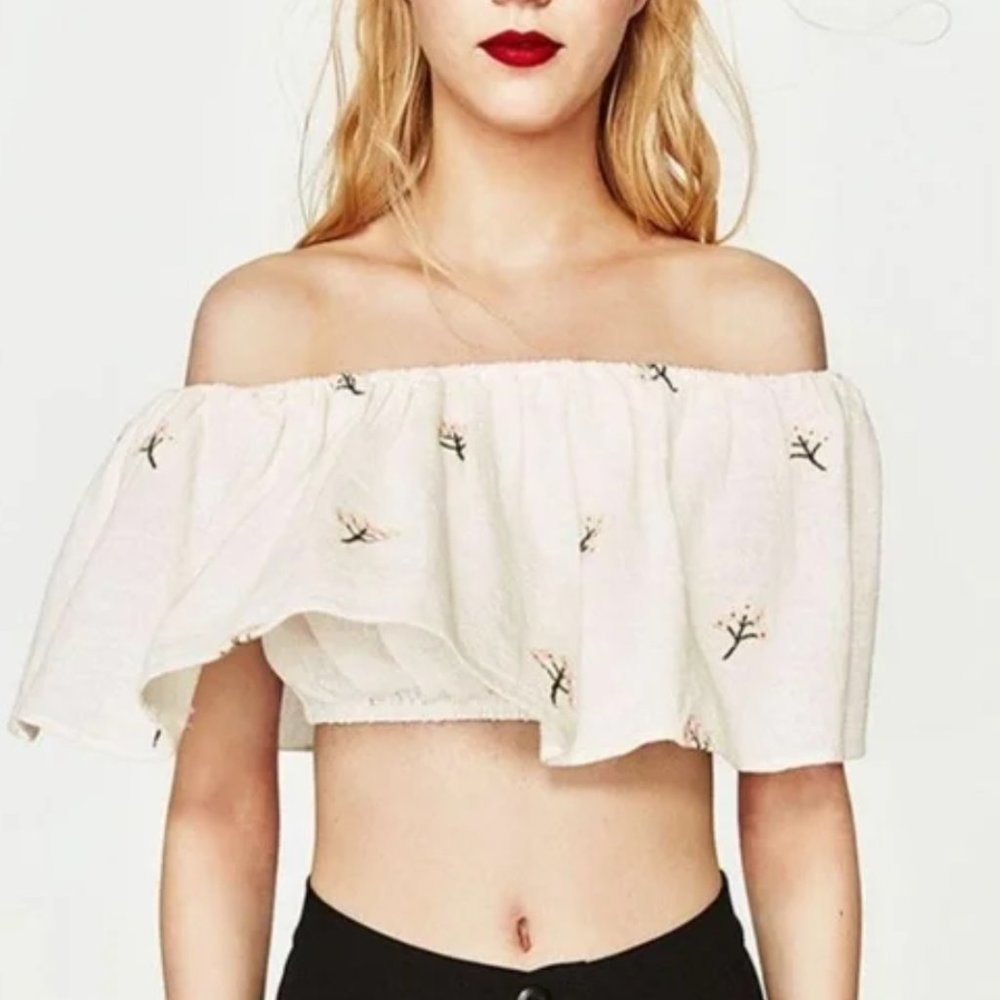 Zara Floral Off the Shoulder Crop Top